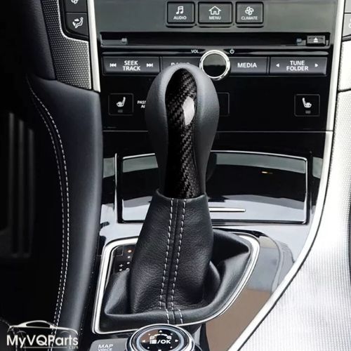 MyVQParts 2x Carbon Fiber Steering Wheel +Gear Shift Knob Head Trim For Infiniti Q50 14-17