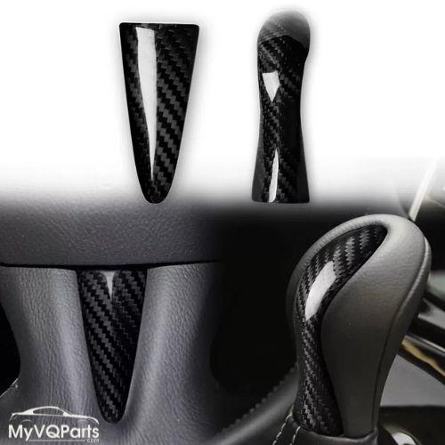 MyVQParts 2x Carbon Fiber Steering Wheel +Gear Shift Knob Head Trim For Infiniti Q50 14-17