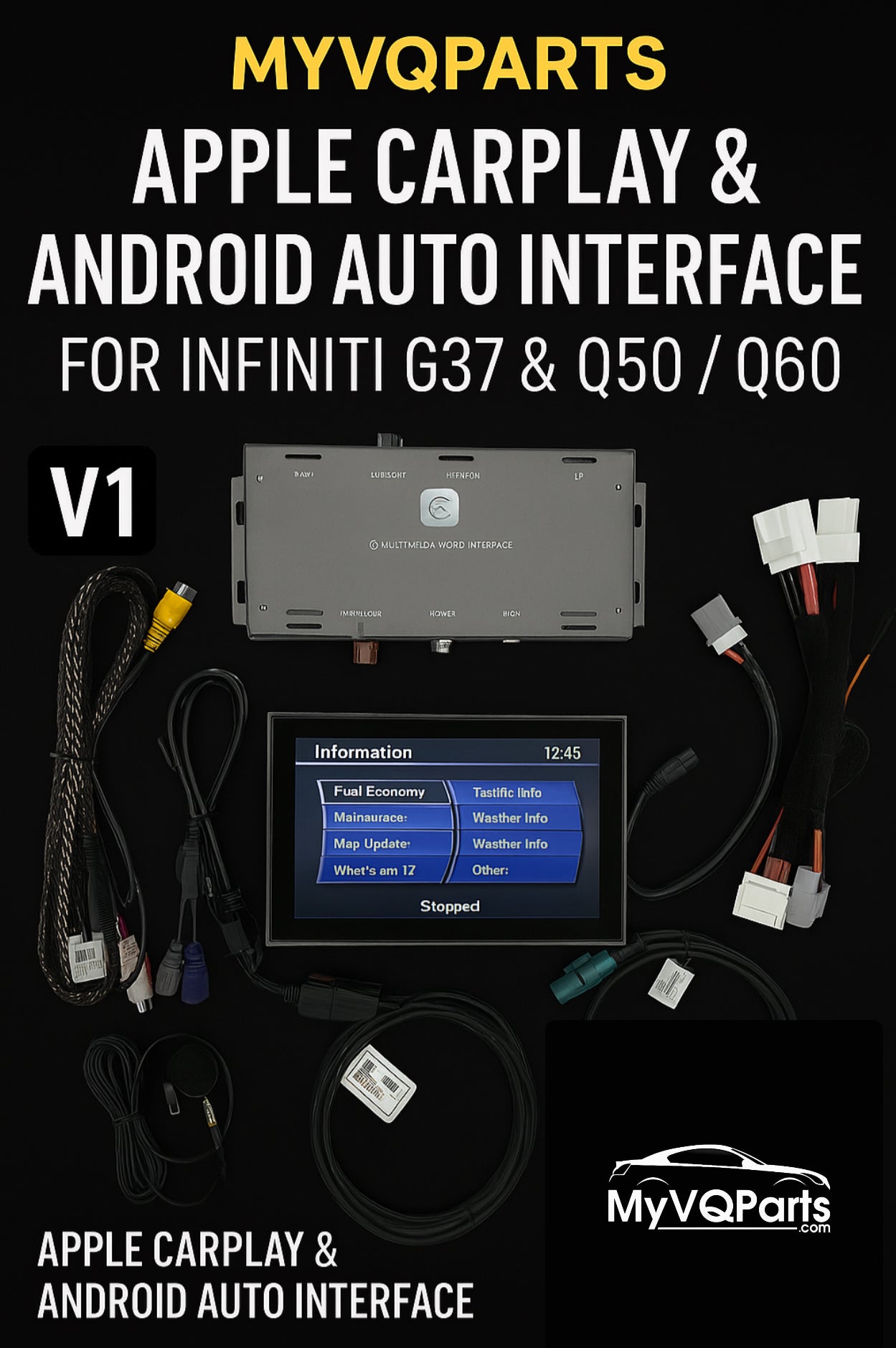 MyVQParts Apple CarPlay/Android Auto Module for G37, 370Z, Q50, Q60 GTR & Other Infiniti/Nissan Models