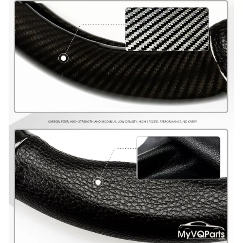 MyVQParts 15-Inch Carbon Fiber & Black Leather Steering Wheel Cover for Nissan 370z