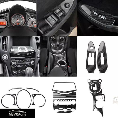 MyVQParts 17Pcs Carbon Fiber Interior Full Set Kit Cover Trim For Nissan 370Z 2009-2020