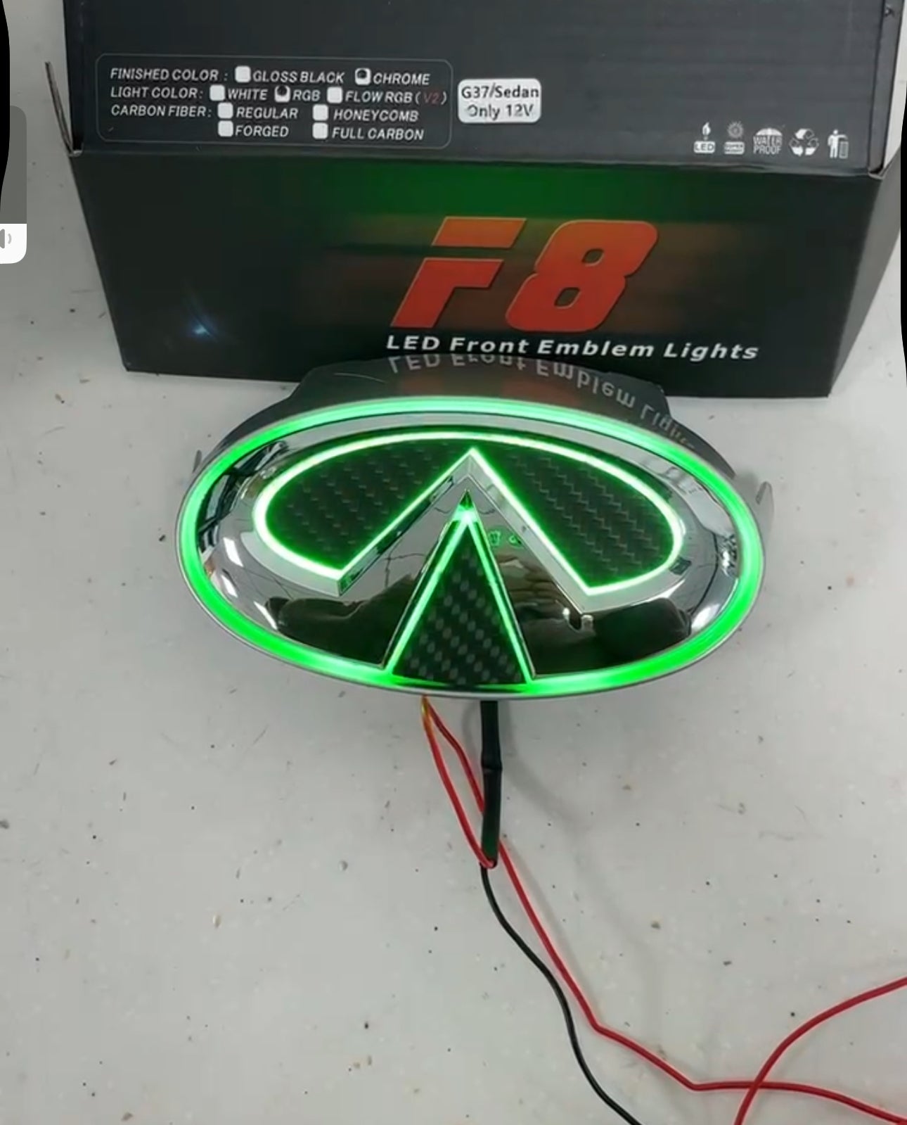 MyVQParts G37 Coupe & Sedan LED Emblem - Cool White, RGB, & Carbon Fiber