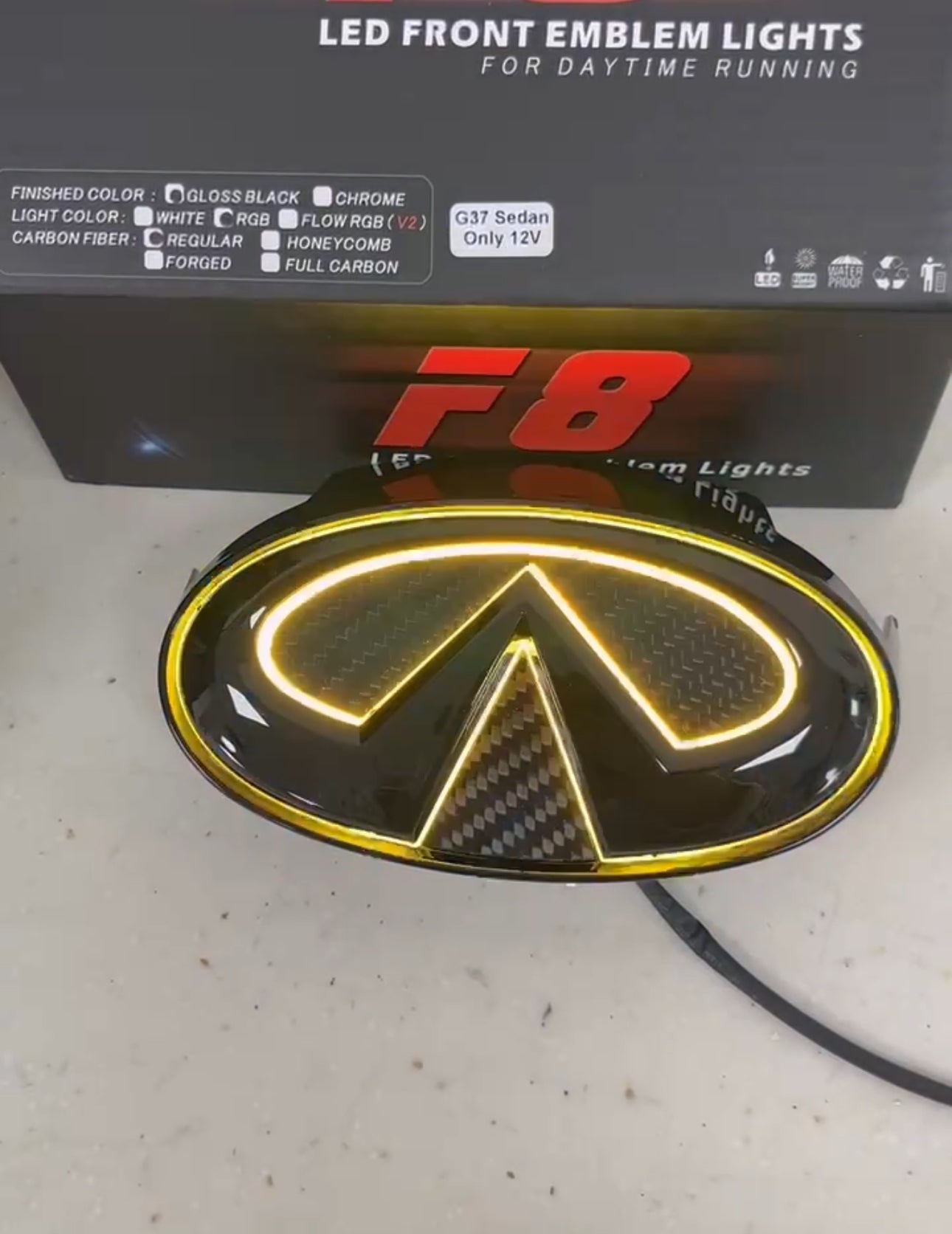 MyVQParts G37 Coupe & Sedan LED Emblem - Cool White, RGB, & Carbon Fiber