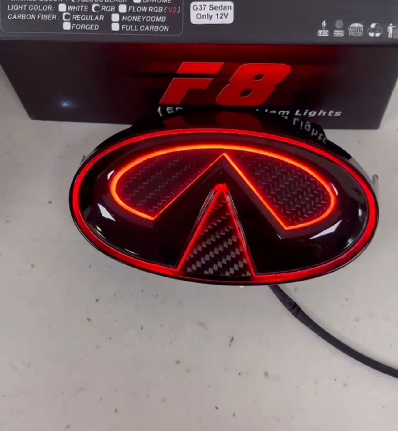 MyVQParts G37 Coupe & Sedan LED Emblem - Cool White, RGB, & Carbon Fiber