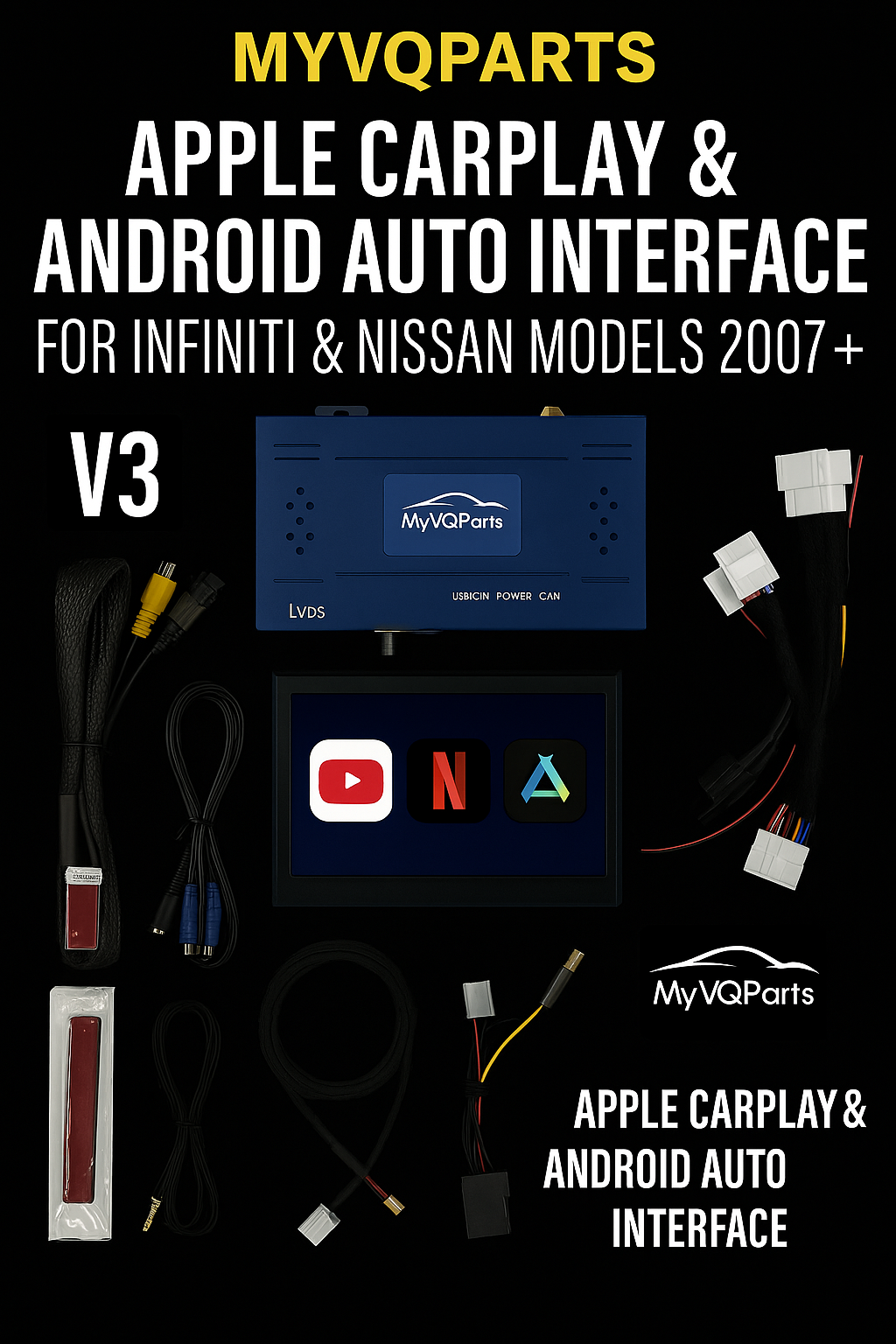 MyVQParts Apple CarPlay/Android Auto Module for G37, 370Z, Q50, Q60 GTR & Other Infiniti/Nissan Models