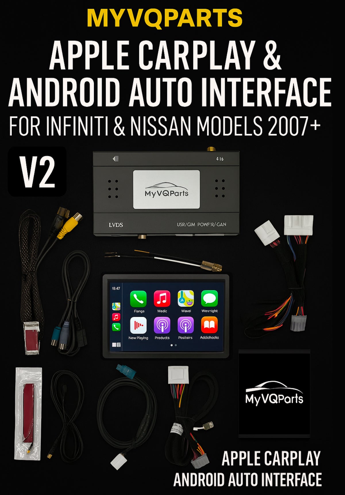 MyVQParts Apple CarPlay/Android Auto Module for G37, 370Z, Q50, Q60 GTR & Other Infiniti/Nissan Models