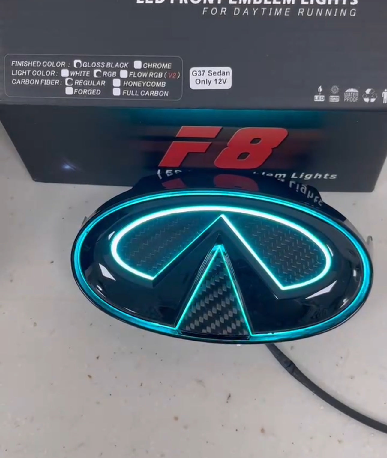 MyVQParts G37 Coupe & Sedan LED Emblem - Cool White, RGB, & Carbon Fiber