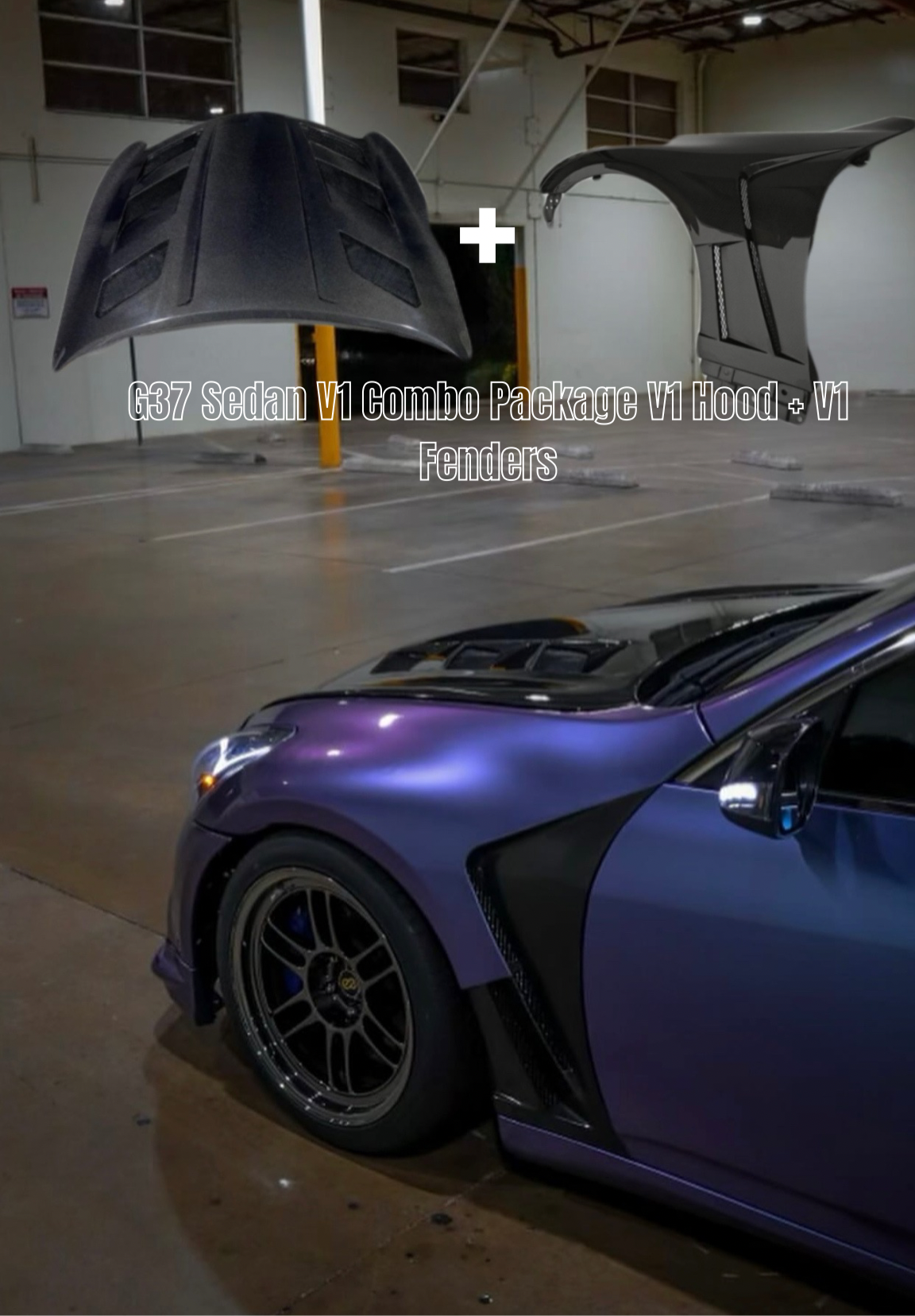 MyVQParts G37 Sedan V1 Combo Package – V1 Carbon Hood + V1 Carbon Fenders