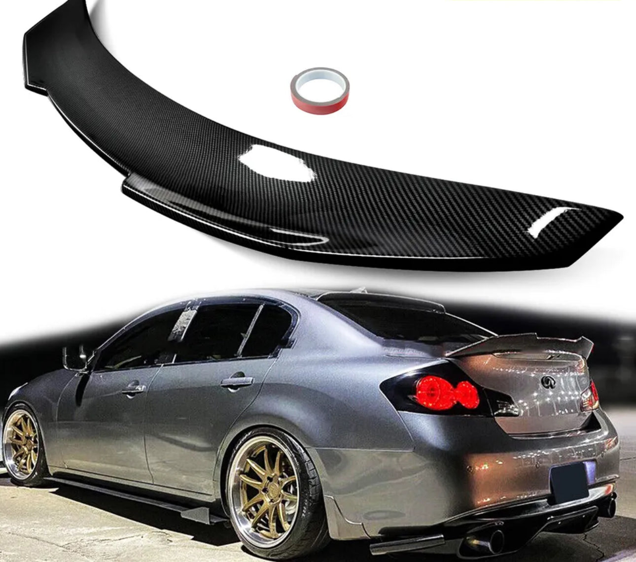 Duckbill Trunk Spoiler “M Style” Real Carbon Fiber Wing for Infiniti G35/G25/G37/Q40 Sedan (2007-2015)