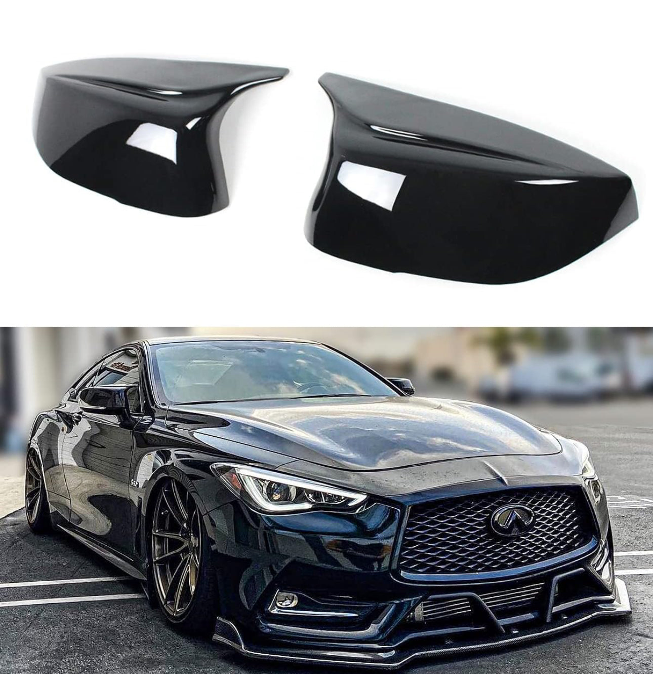 MyVQParts V1 M Style Real Carbon Fiber Side Mirror Cover Caps for 2014-2022 Infiniti Q50/Q60
