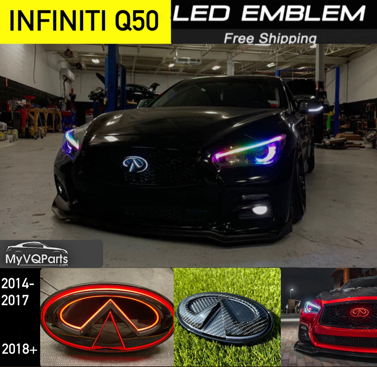 MyVQParts Q50/Q60 LED Emblem - Cool White, RGB, Chasing RGB, & Carbon Fiber Options