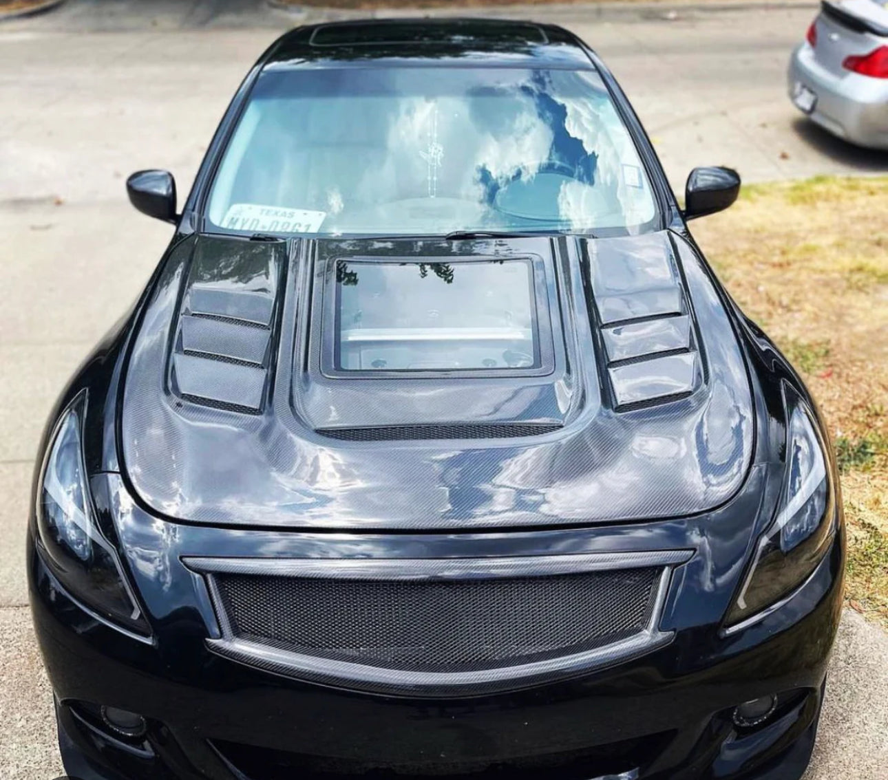 G37 Full Carbon Fiber Hood – Tempered Glass Engine View Window + Vented Design (New Style)