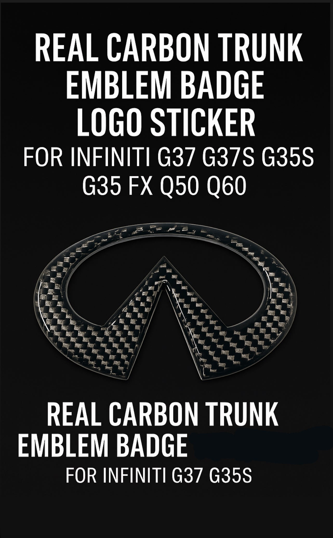 REAL CARBON TRUNK EMBLEM BADGE LOGO STICKER FOR INFINITI G37 G37S G35S G35 FX Q50 Q60