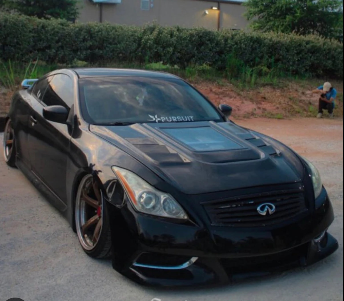 G37 Full Carbon Fiber Hood – Tempered Glass Engine View Window + Vented Design (New Style)