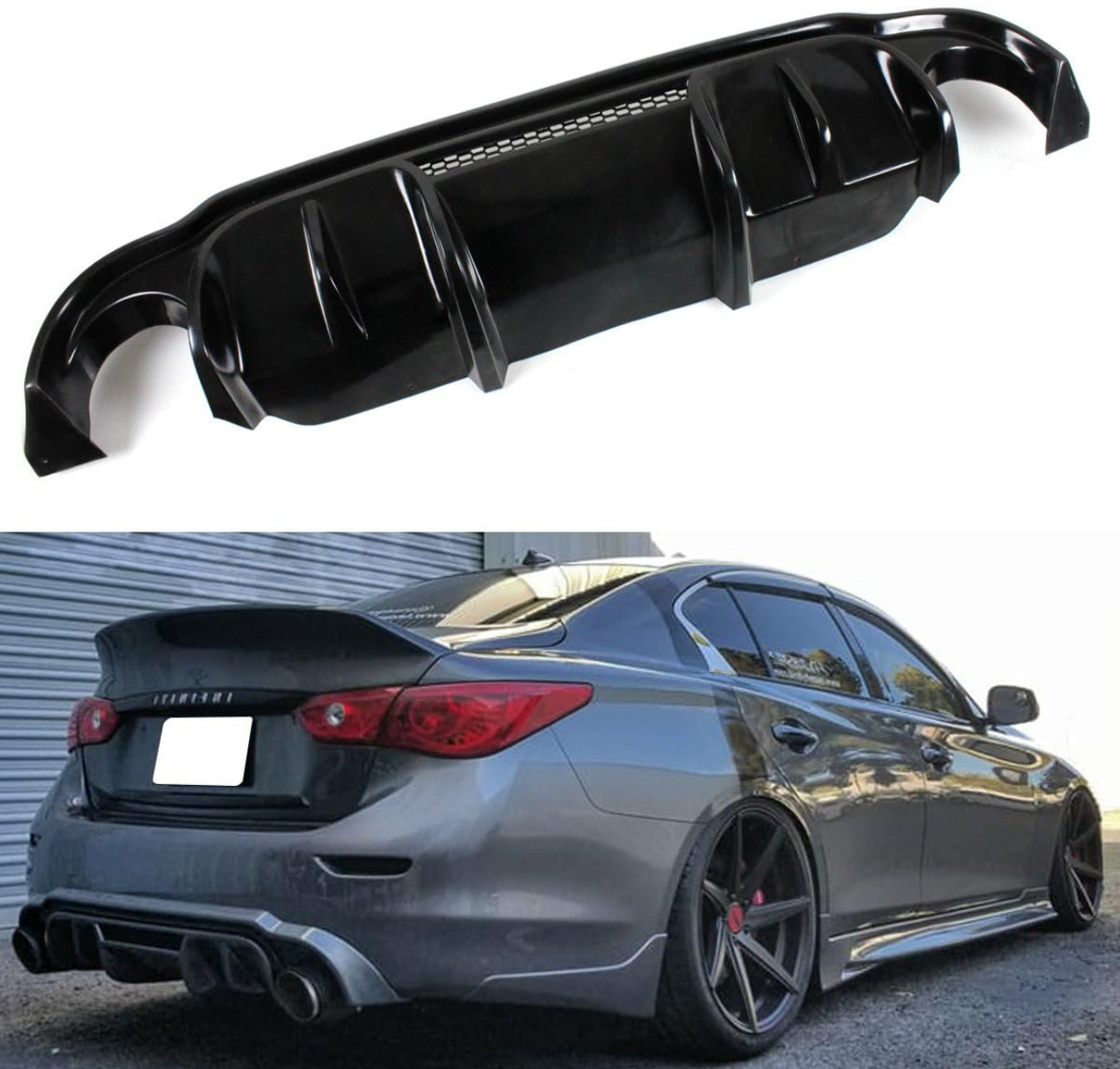 MyVQParts JDM Style Rear Bumper Add-On Diffuser with Open Vent Design for 2014-2017 Infiniti Q50 (Unpainted)