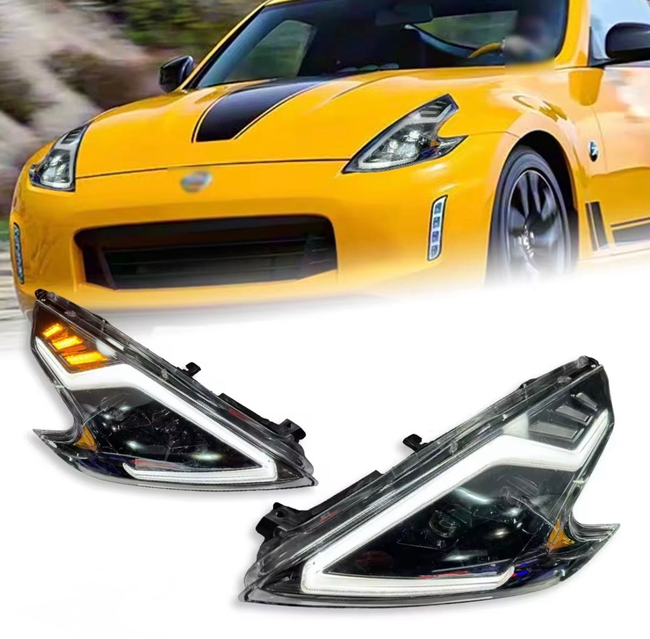 MyVQParts Rex Style Sequential LED Headlights for 2008–2021 Nissan 370Z Z34 for 370Z - MyVQParts