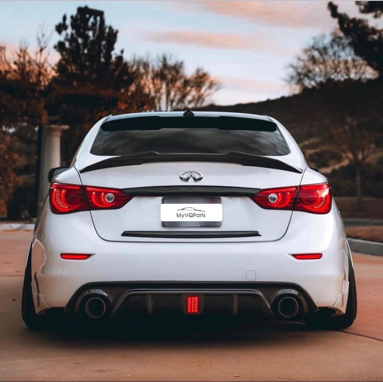 MyVQParts 2018-2024 INFINITI Q50 REAL CARBON FIBER REAR BUMPER DIFFUSER W/ LED BRAKE LIGHT