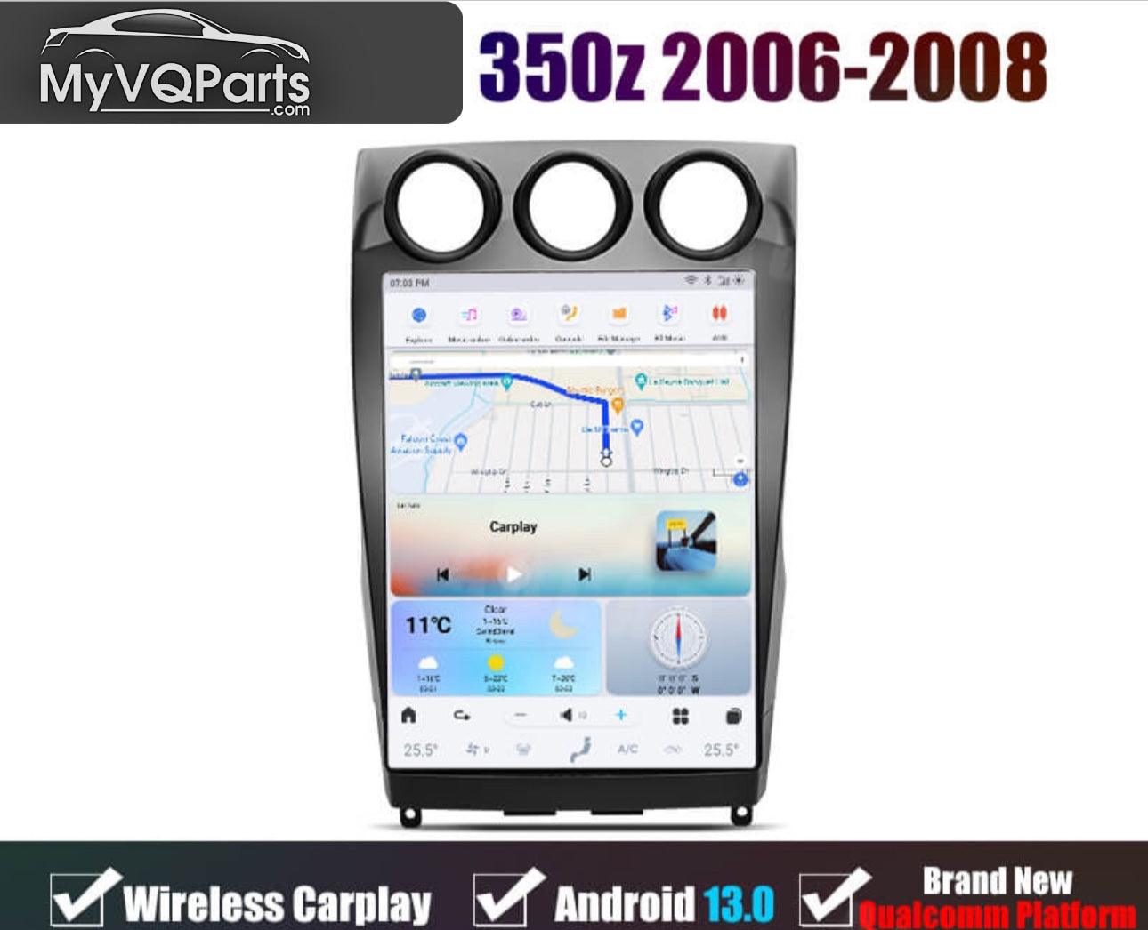 MyVQParts 14 inch Tesla Style Screen for 2003-2008 350z with Apple CarPlay & Android Auto