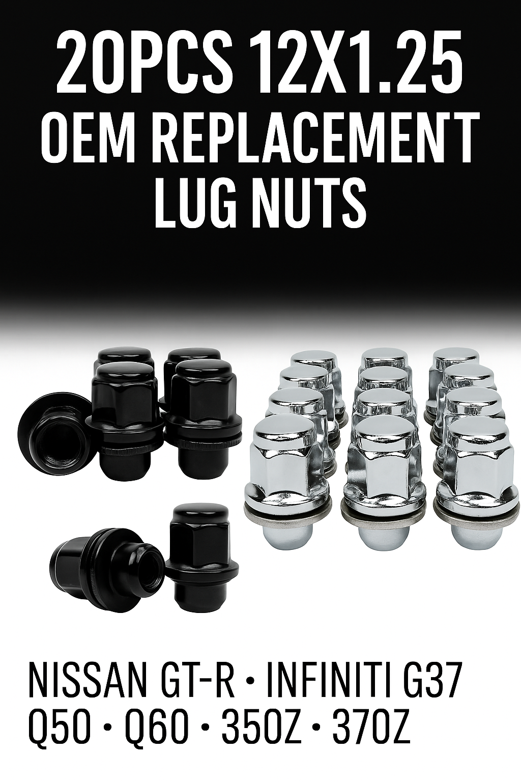 20PCS 12X1.25 OEM REPLACEMENT LUG NUTS NISSAN GTR INFINITI G37 Q50 Q60 350z 370z