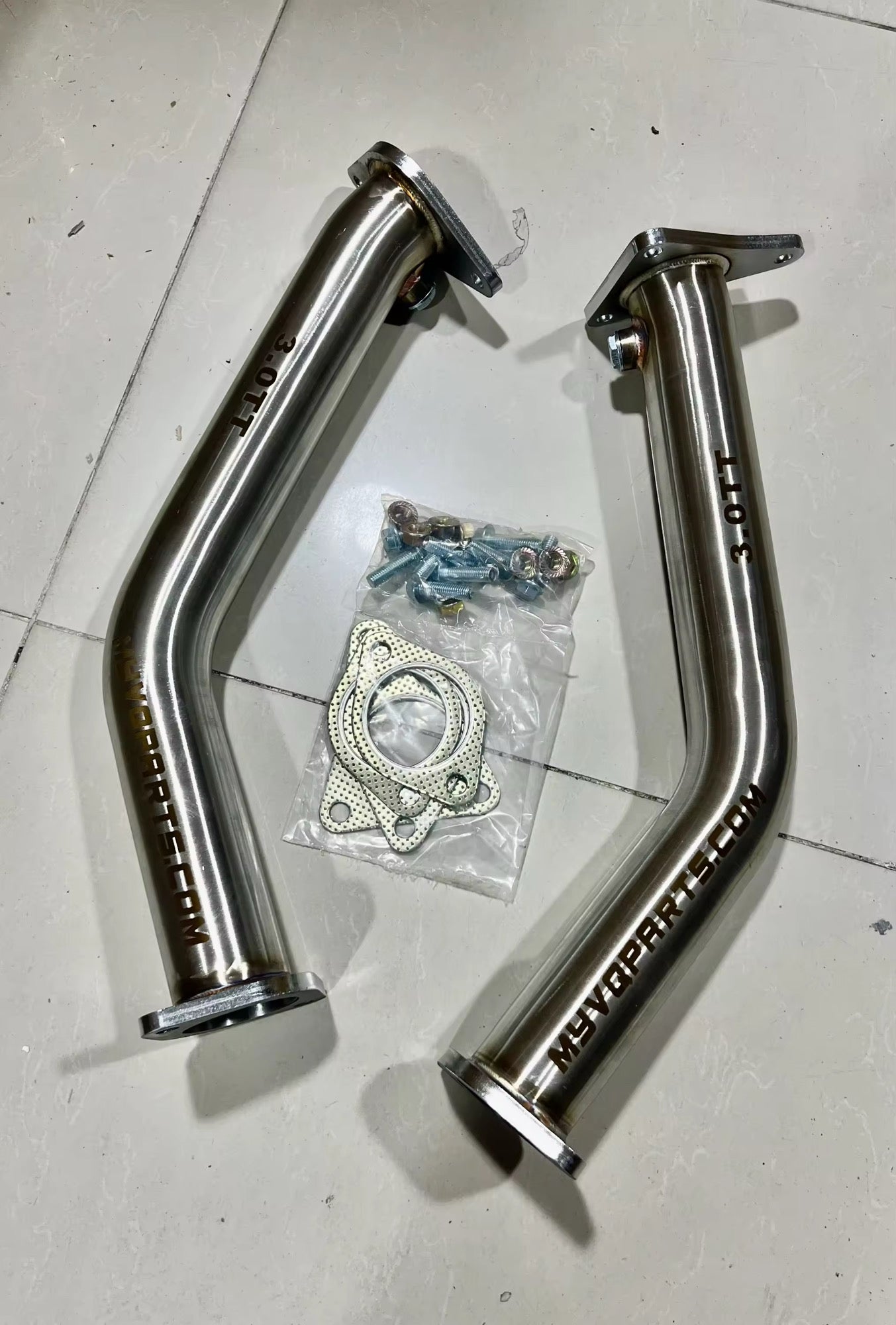 MyVQParts Q50/Q60 3.0t 2.75” Resonated & Non-Resonated Lower Downpipes and 3” Non-Resonated Lower Downpipes