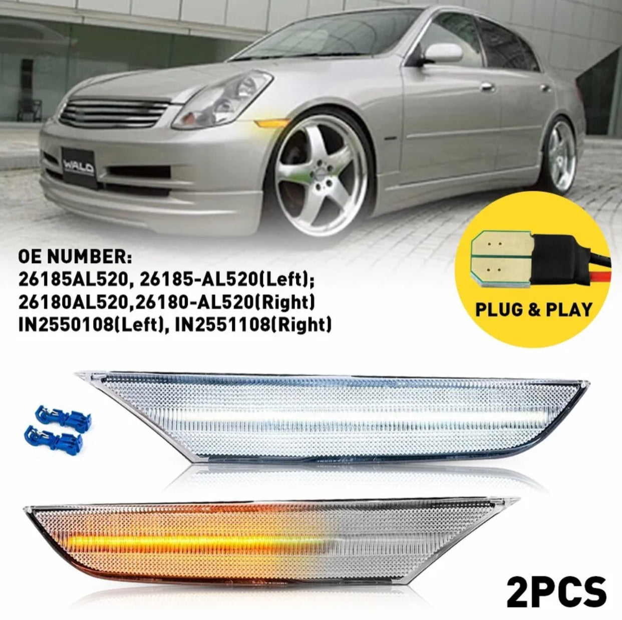 2PCS Left & Right Sequential LED Side Marker Light Lamp For 2004-2006 Infiniti G35 Sedan
