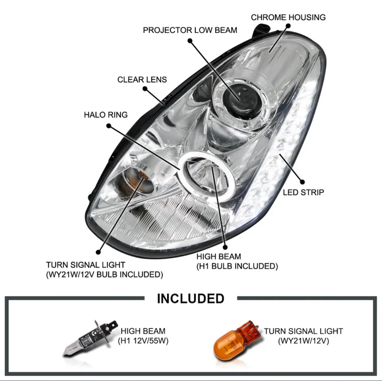 2005-2006 Infiniti G35 Sedan Halo LED Projector Headlights Head Lamps