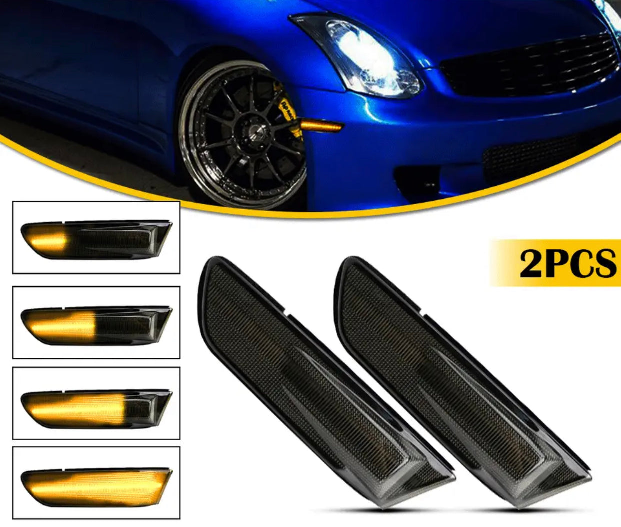 2003-2006 Infiniti G35 2DR Coupe LED Bumper Side Marker Light Smoke Lens 2PC
