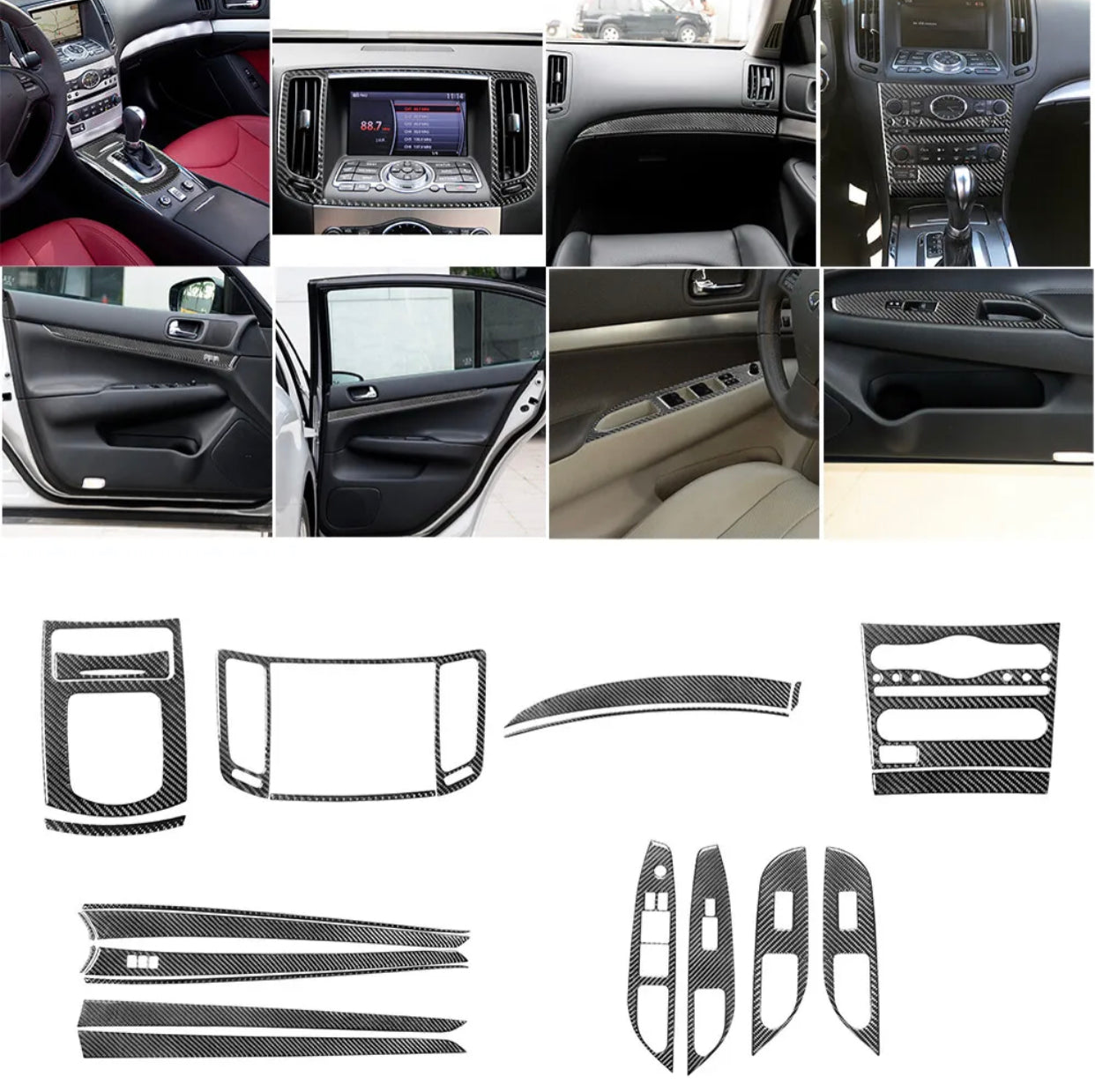 22Pcs Carbon Fiber Basic Full Interior Kit Cover Trim For Infiniti G37 Sedan 2010-2013