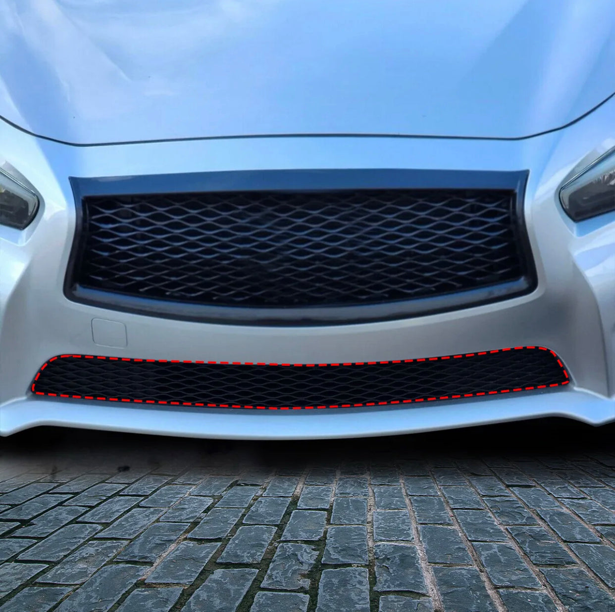 OE+ Front Bumper Lower Grille Mesh Black For 2014-2017 Infiniti Q50 Sport (SPORT ONLY)