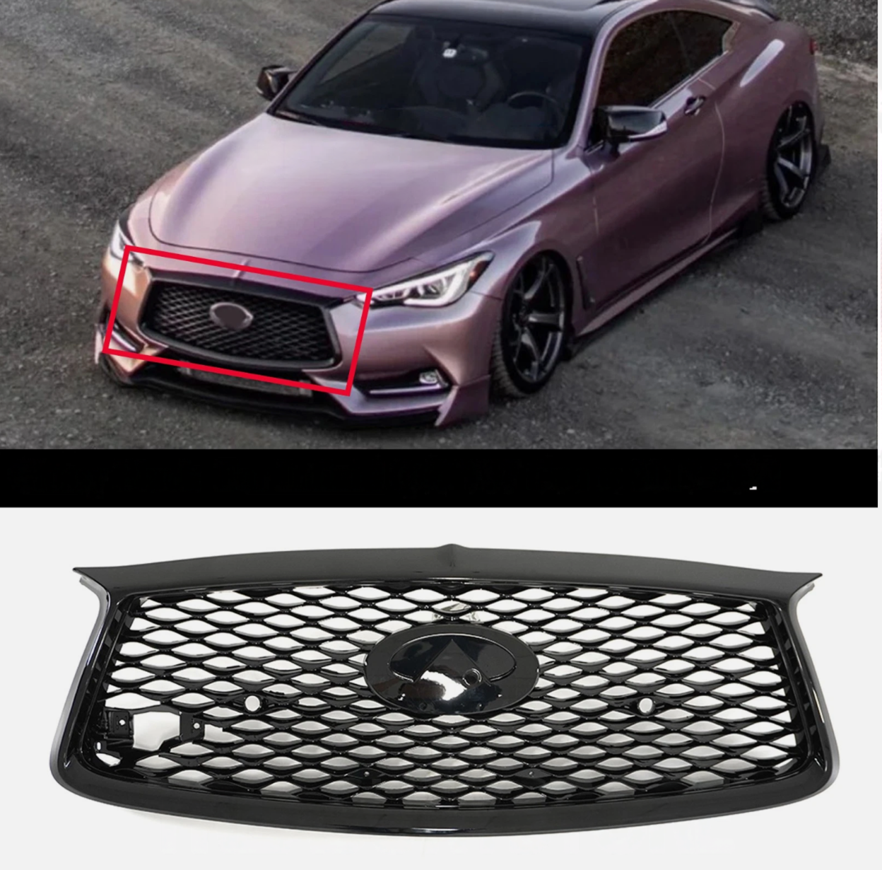Infiniti Q50 Q60 Replacement Gloss Black Front Bumper Grille - photo 4 - MyVQParts