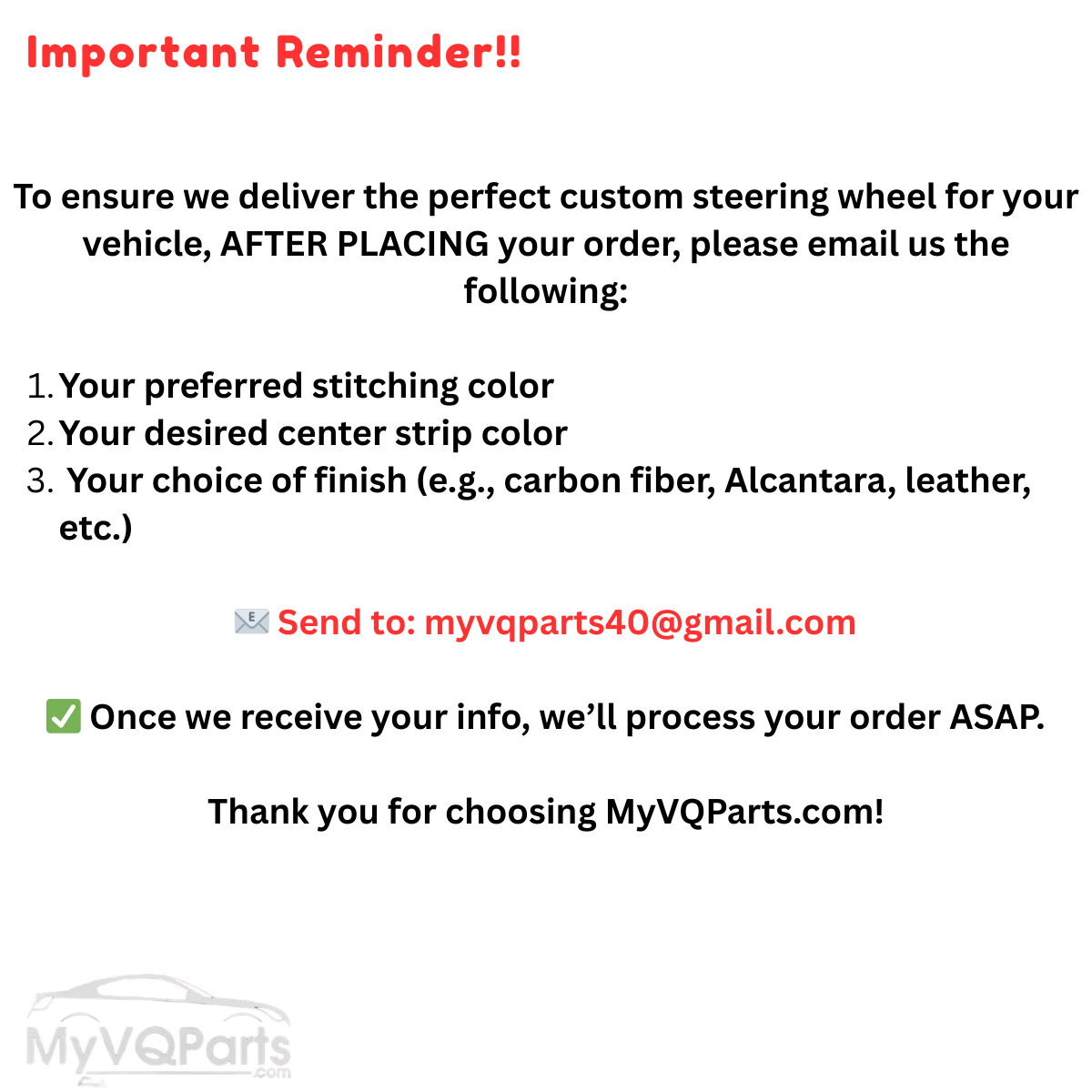 MyVQParts Premium Custom Carbon Fiber Steering Wheel for 350z