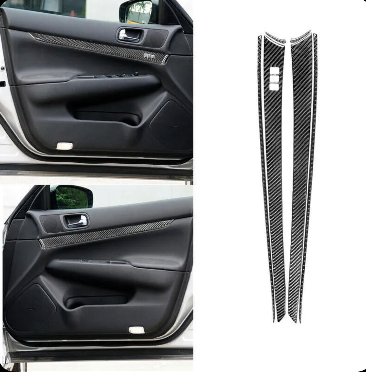6Pcs Carbon Fiber Front Door Panel Cover Trim For Infiniti G37 Sedan 2010-2013