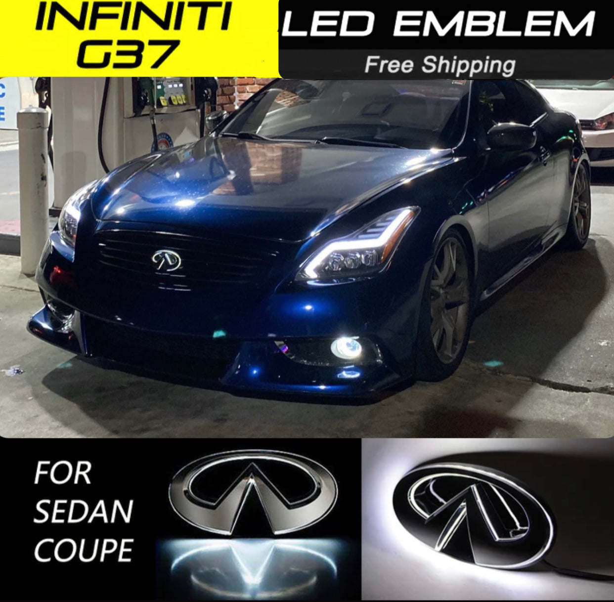 MyVQParts G37 Coupe & Sedan LED Emblem - Cool White, RGB, & Carbon Fiber