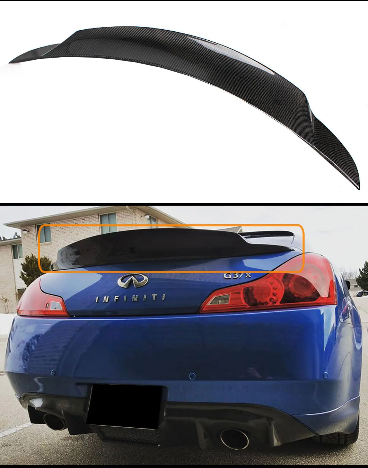 MyVQParts G37 2 DOOR COUPE CARBON FIBER HIGH KICK REAR TRUNK SPOILER 2008-2015