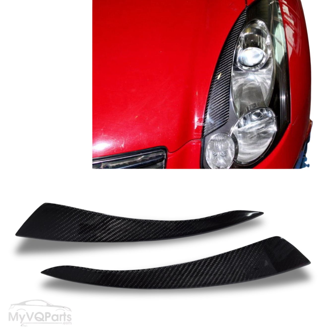 MyVQParts Headlight Eyelid Eyebrow Cover Trims For Infiniti G35 Coupe 2003-06 Carbon Fiber