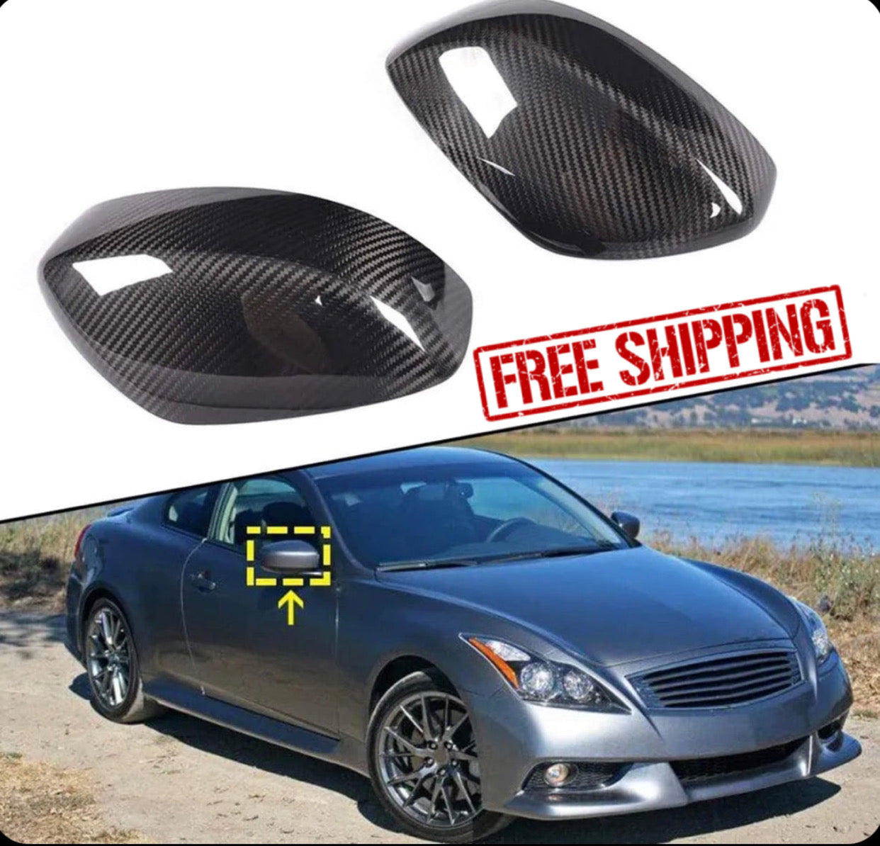 REAL CARBON FIBER DIRECT ADD-ON MIRROR COVER FOR 09-15 INFINITI G25 G37 Q40 Q60