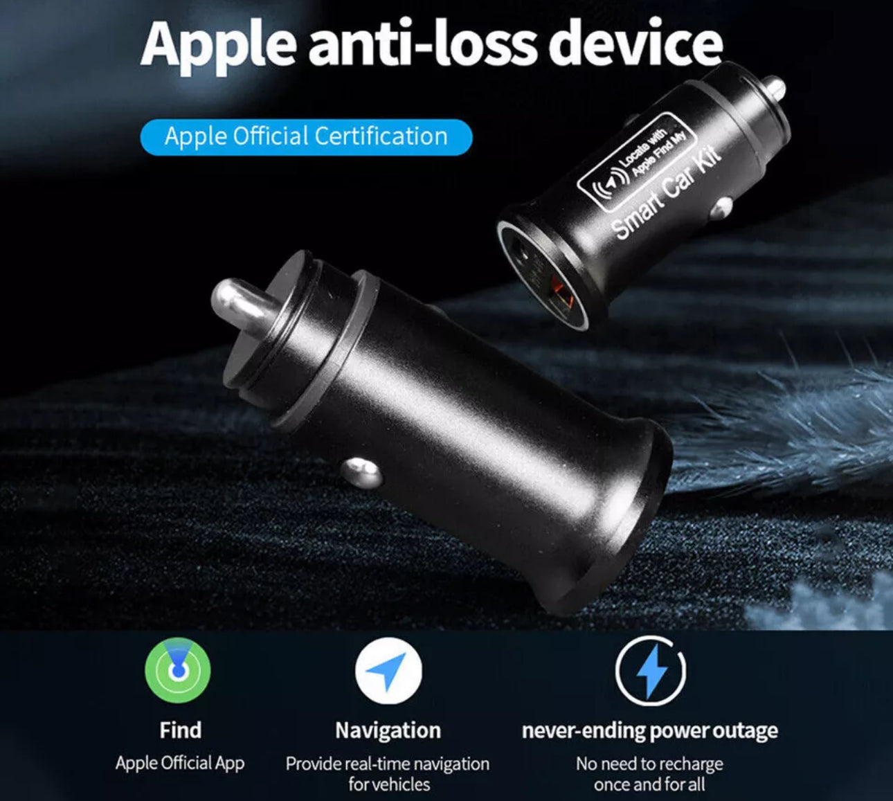 20W Fast Car Charger with GPS Tracker - Cigarette Lighter Locator | Compatible with iPhone & iPad