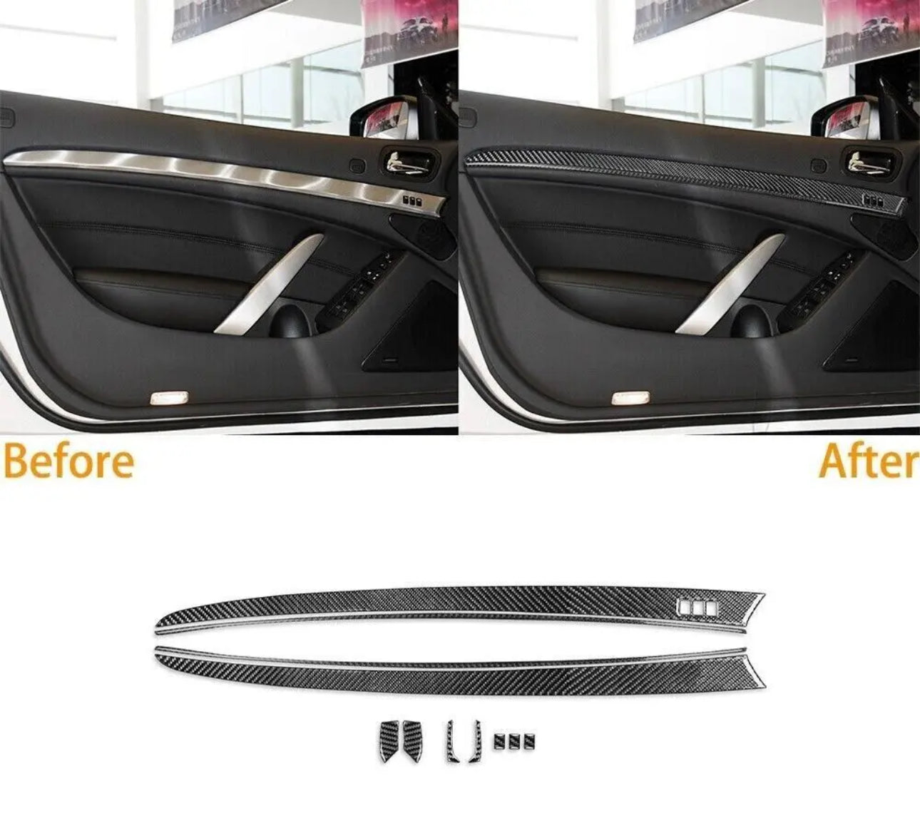 11×Carbon Fiber Interior Door Panel Trim Cover For Infiniti G37 2-Door 2010-2013