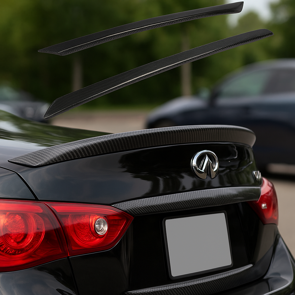 MyVQParts Real Carbon Fiber Trunk Trim Overlay Chrome Delete Cover for 2018-2024 Infiniti Q50