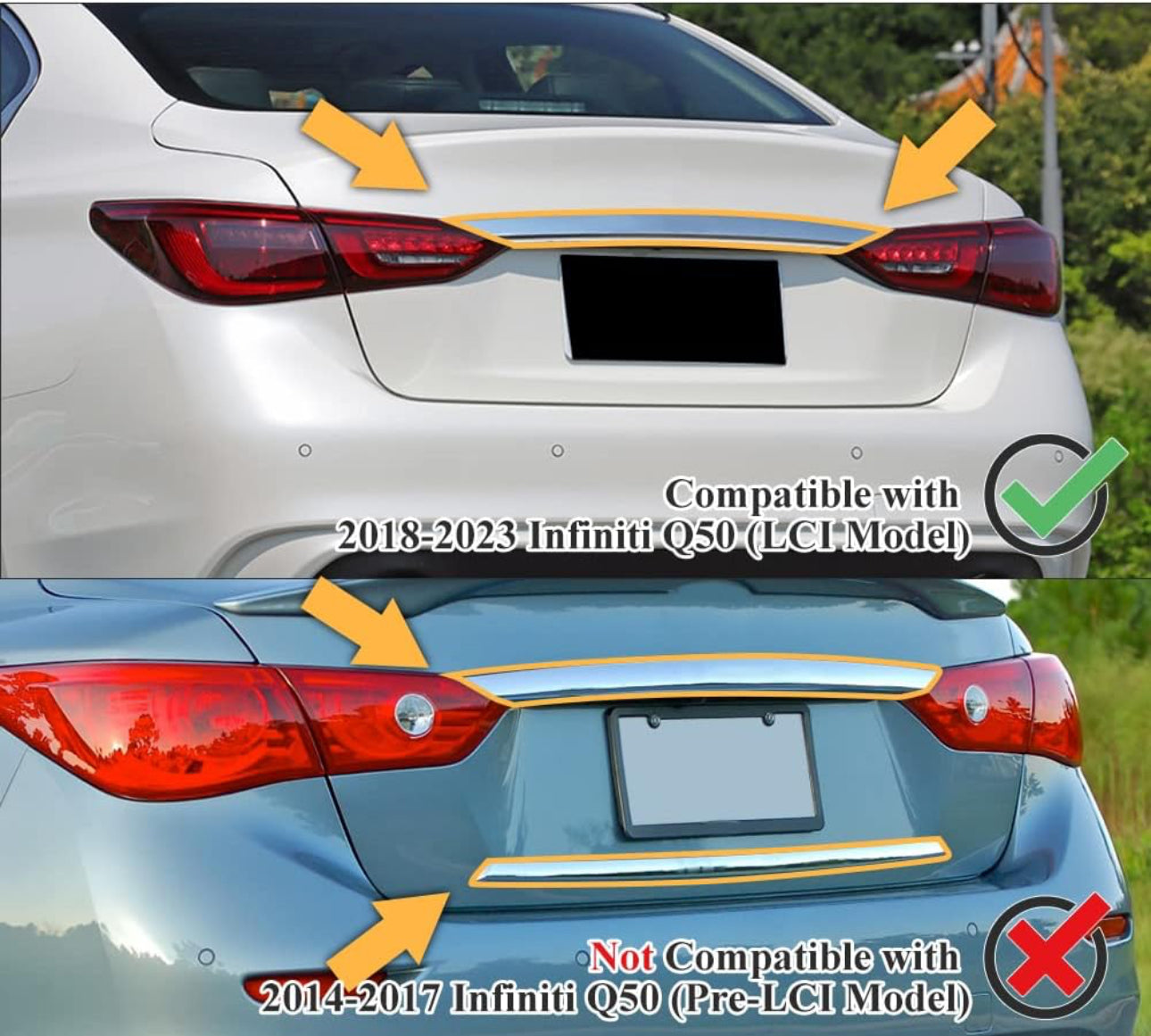 MyVQParts Real Carbon Fiber Trunk Trim Overlay Chrome Delete Cover for 2018-2024 Infiniti Q50