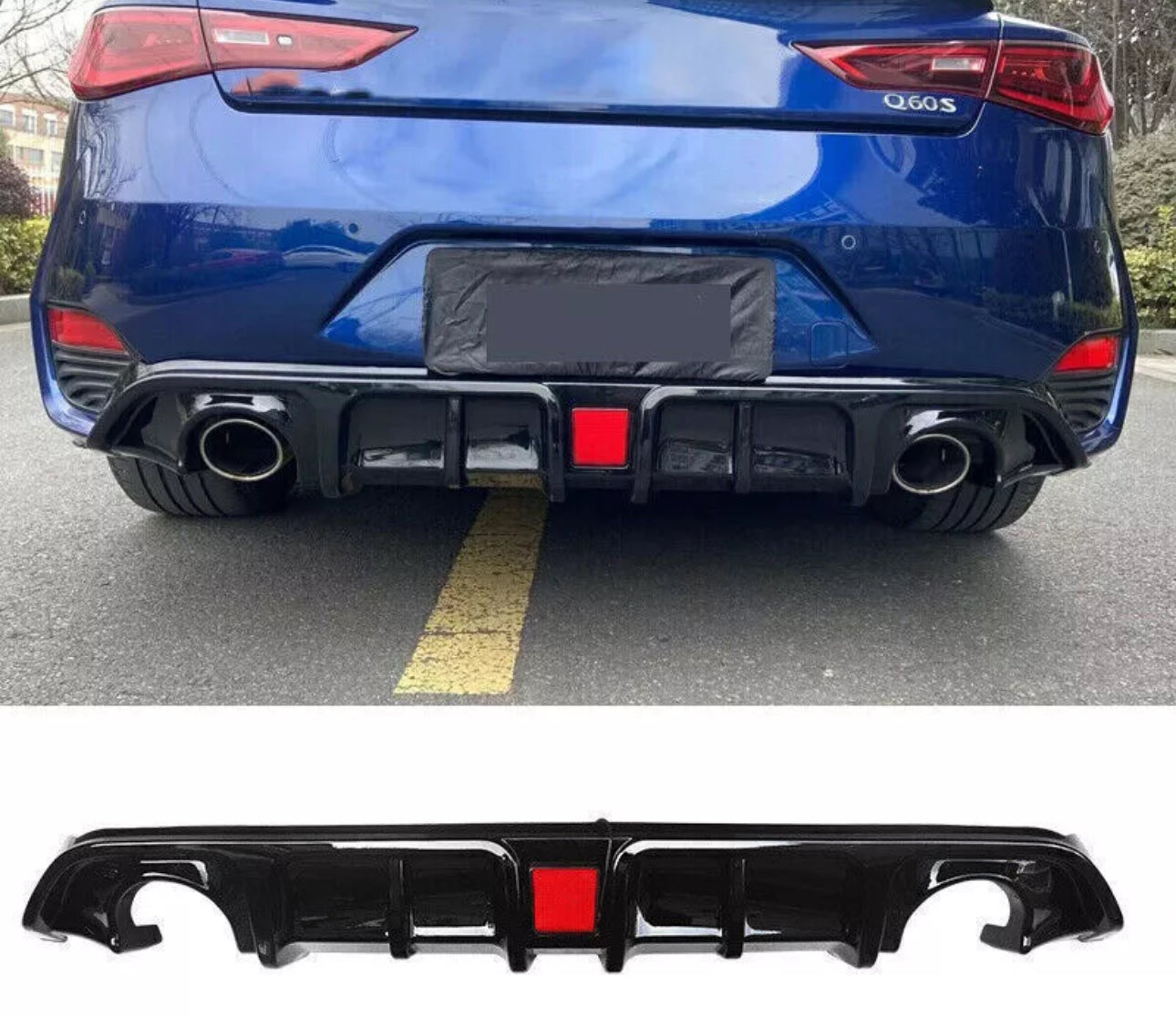 MyVQParts 2017-2022 Infiniti Q60 Rear Bumper Diffuser Lip with LED Brake Light (Gloss Black)