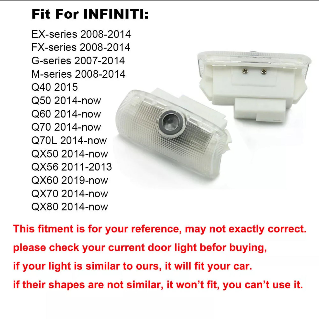 2pcs/4pcs LED Logo Car Door Welcome Lights for Infiniti G37, G25, G35, Q60, Q40, Q50, Q70, QX70, M, EX, FX