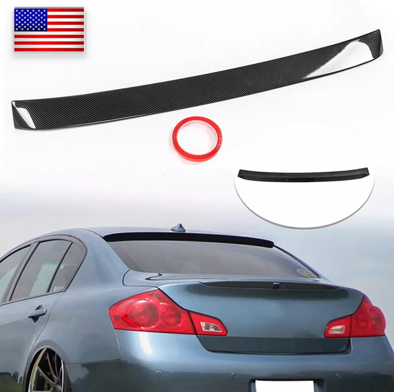 07-15 Infiniti G35 G37 Sedan JDM Style Carbon Fiber Rear Roof Window Spoiler