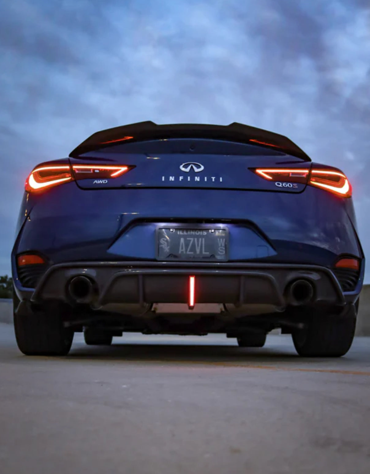 MyVQParts 2017-2022 Infiniti Q60 Gloss Black Rear Bumper V2 Diffuser with LED Brake Light