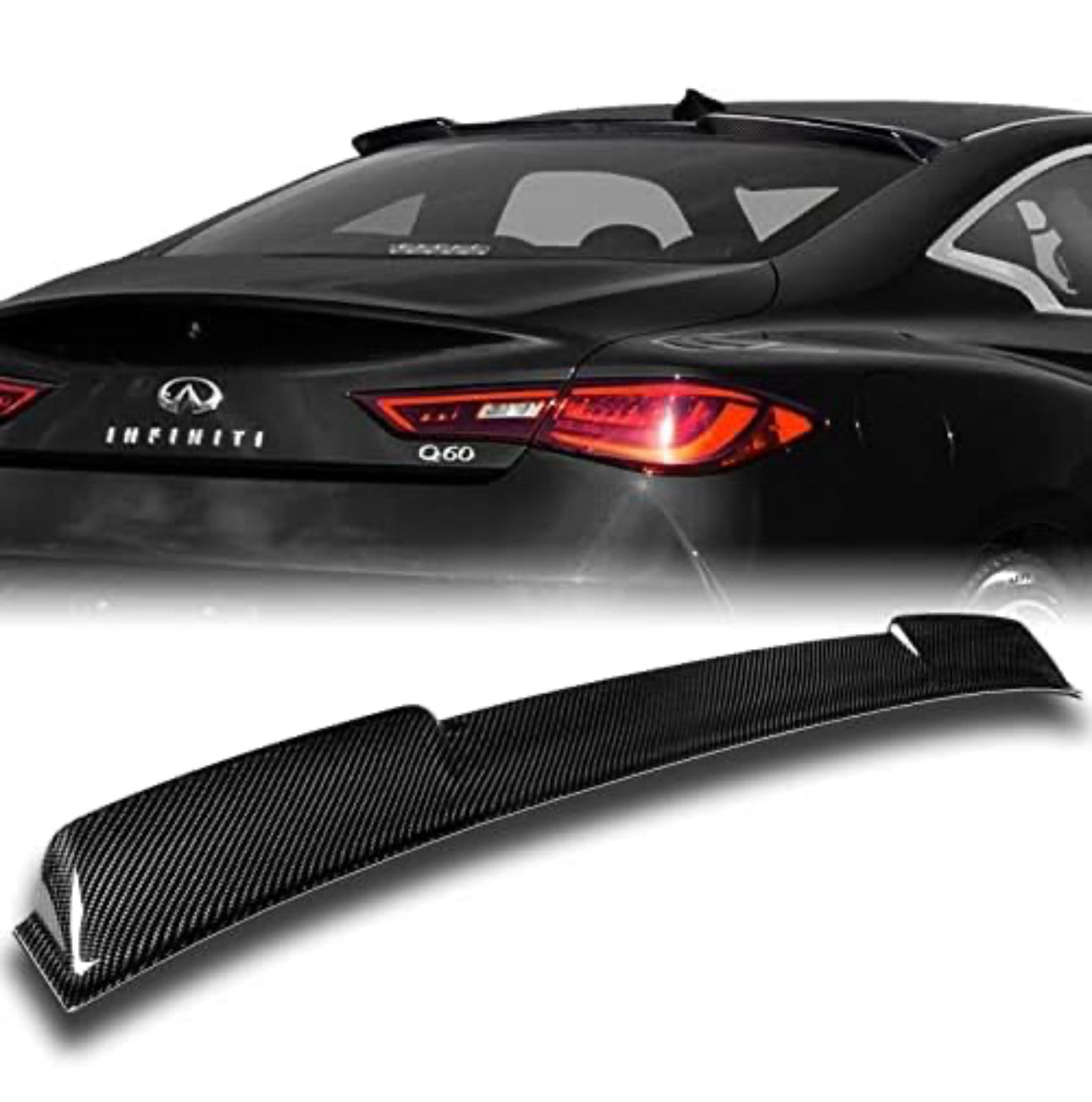 MyVQParts 2017-2022 Infiniti Q60 Carbon Fiber JDM Rear Window Roof Spoiler Wing