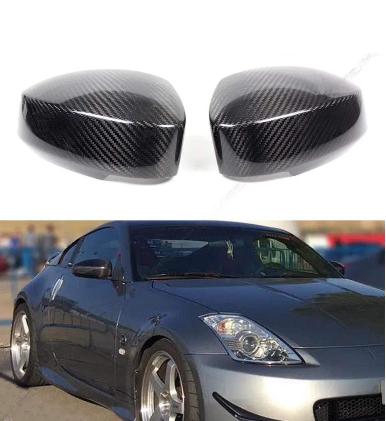 2003-2007 NISSAN 350Z Z33 REAL CARBON FIBER SIDE MIRROR COVERS CAP OVERLAY