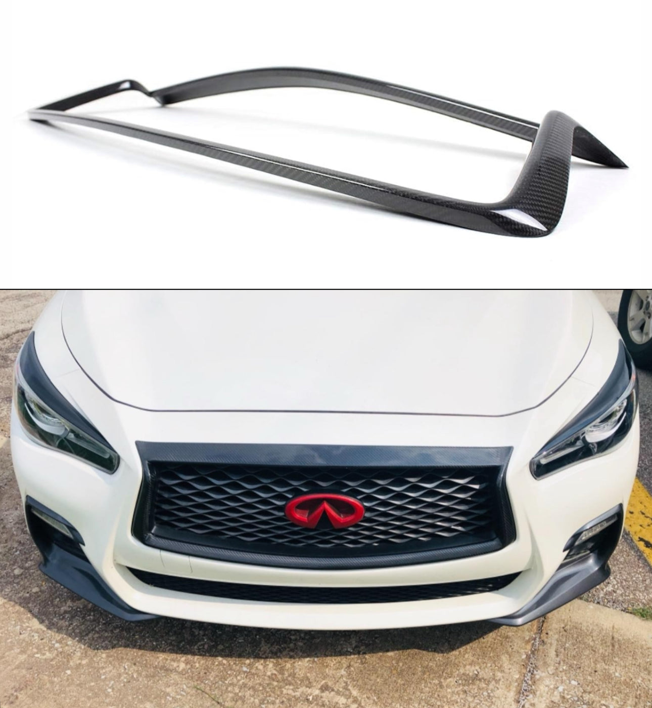 MyVQParts Real Carbon Fiber Front Grille Outline Trim Cover Overlay for 2018-2022 Infiniti Q50