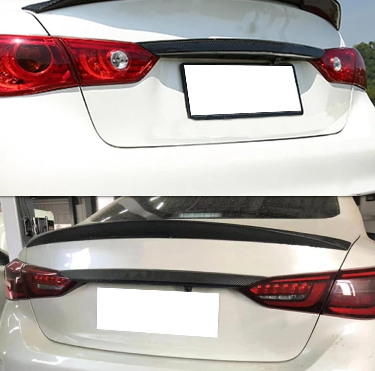 MyVQParts Real Carbon Fiber Trunk Trim Overlay Chrome Delete Cover for 2018-2024 Infiniti Q50