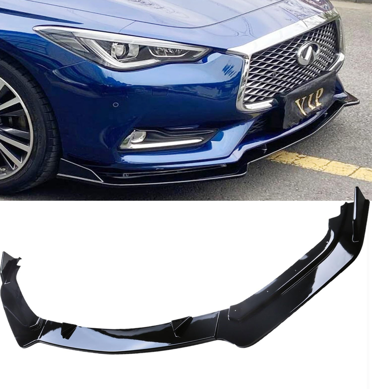 MyVQParts 2017-2022 Infiniti Q60 V2 JDM 3-Piece Glossy Black Front Bumper Lip Spoiler Splitter