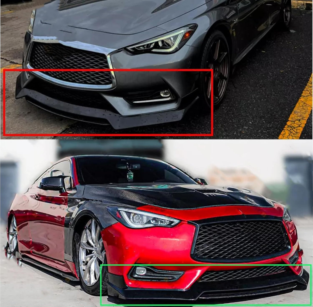 MyVQParts 2017-2022 Infiniti Q60 JDM RS Style Two-Step Front Bumper Lip Splitter (Unpainted)